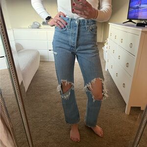 Agolde Light Blue Distressed Ankle Jeans